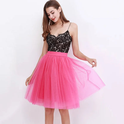 Quality 5 Layers Fashion Tulle Skirt Pleated TUTU Skirts Womens Lolita Petticoat Bridesmaids Midi Skirt Jupe Saias faldas